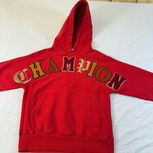Vintage 90S Champion Cotton Weave Hoodie Men's Or women's Embroidered Y2K Red